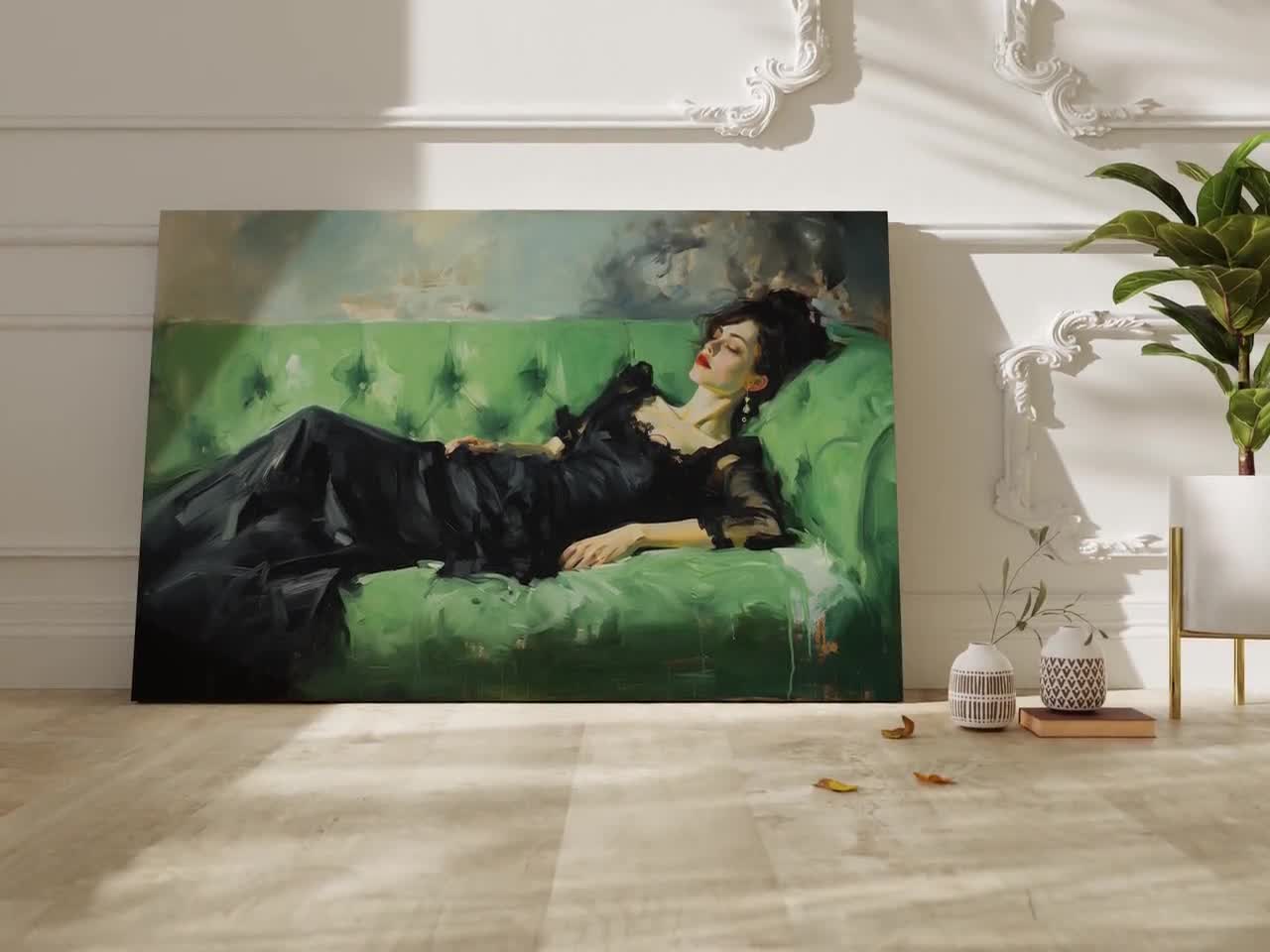 ダンス後の退廃的な若い女性の油絵キャンバスプリント、静物画の女性